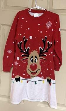Unbranded Knit Reindeer Holiday Dress Size Large Size 8 Knee Length